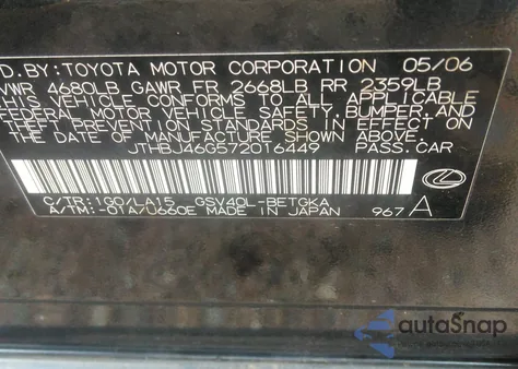 2007 Lexus Es 350 z USA, uszkodzony, nr VIN JTHBJ46G572016449